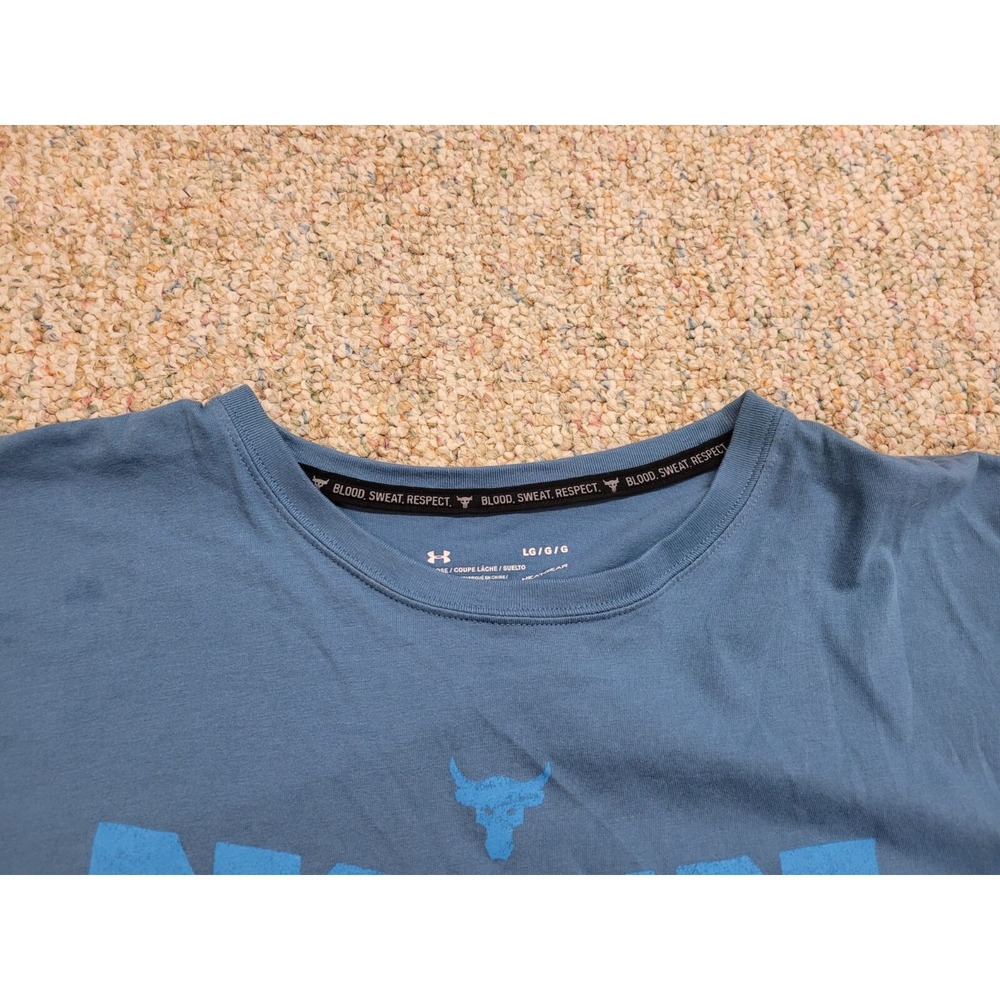Under Armour Project Rock Shirt Mens Large Blue Disrupt Logo Performance Cropped - Picture 3 of 14